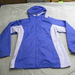 Columbia Jacket Women Large Cobalt Rain Wind Hooded Full Zip Light Packable Hike